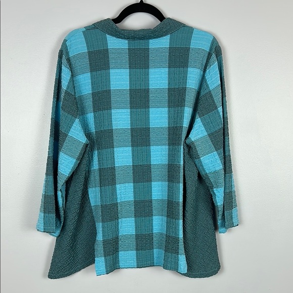 Habitat Blue Plaid 3/4 Sleeve Button Down with Side Pockets Shirt Size Large - Picture 8 of 8